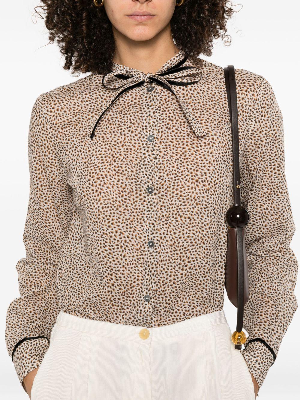 FORTE FORTE Camicia 'My Shirt' con stampa a pois e collo annodato in marrone