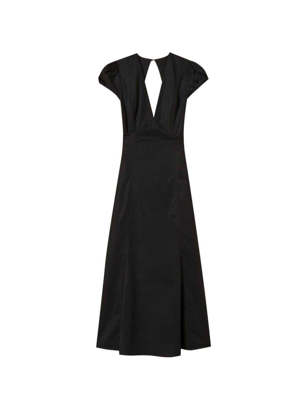 TWINSET Abito midi in cotone elasticizzato nero con scollo a V
