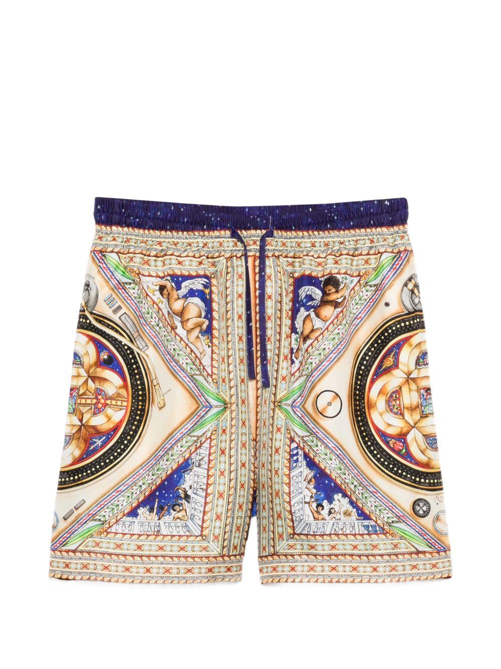 CASABLANCA Shorts in seta con stampa all-over multicolore