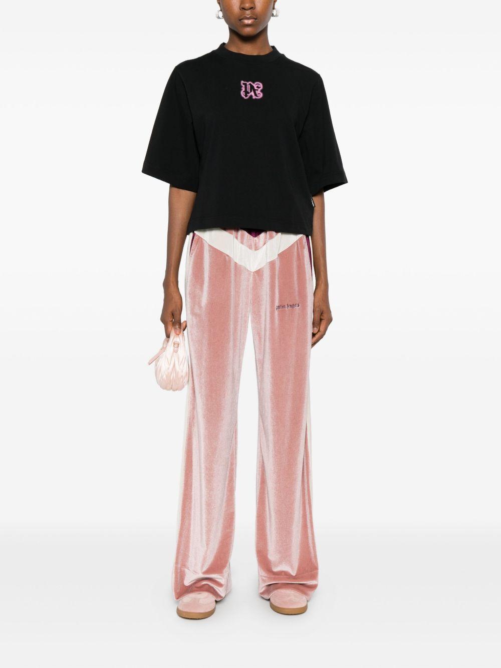 PALM ANGELS T-shirt nera con logo ricamato