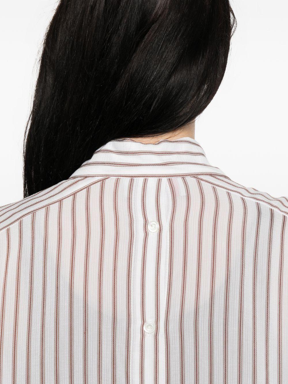 ERMANNO FIRENZE Camicia a righe bianca e marrone con dettagli floreali in pizzo