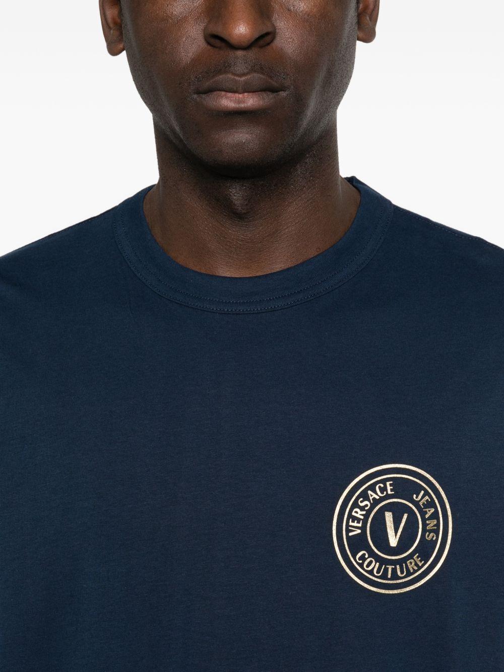 VERSACE JEANS COUTURE Maglia blu girocollo in cotone