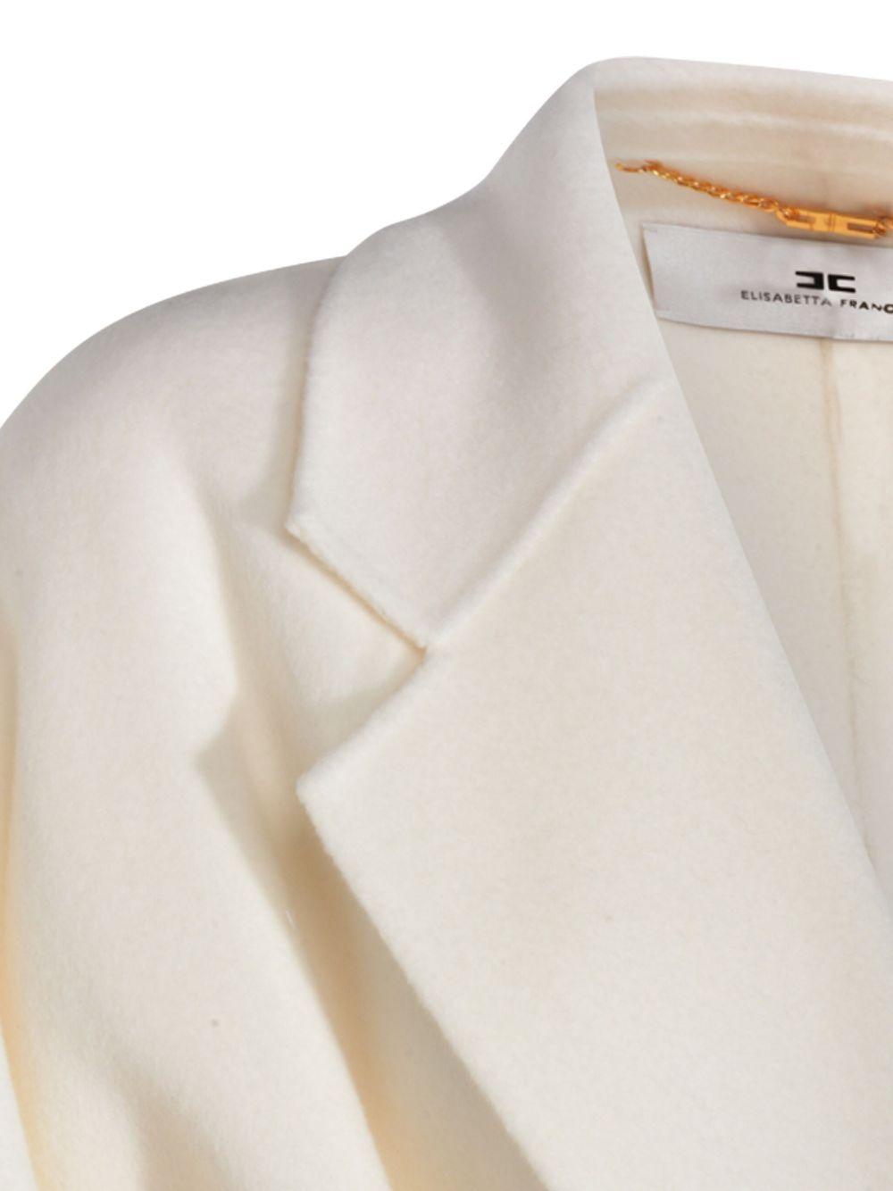 ELISABETTA FRANCHI Cappotto lungo con cintura in lana bianco latte