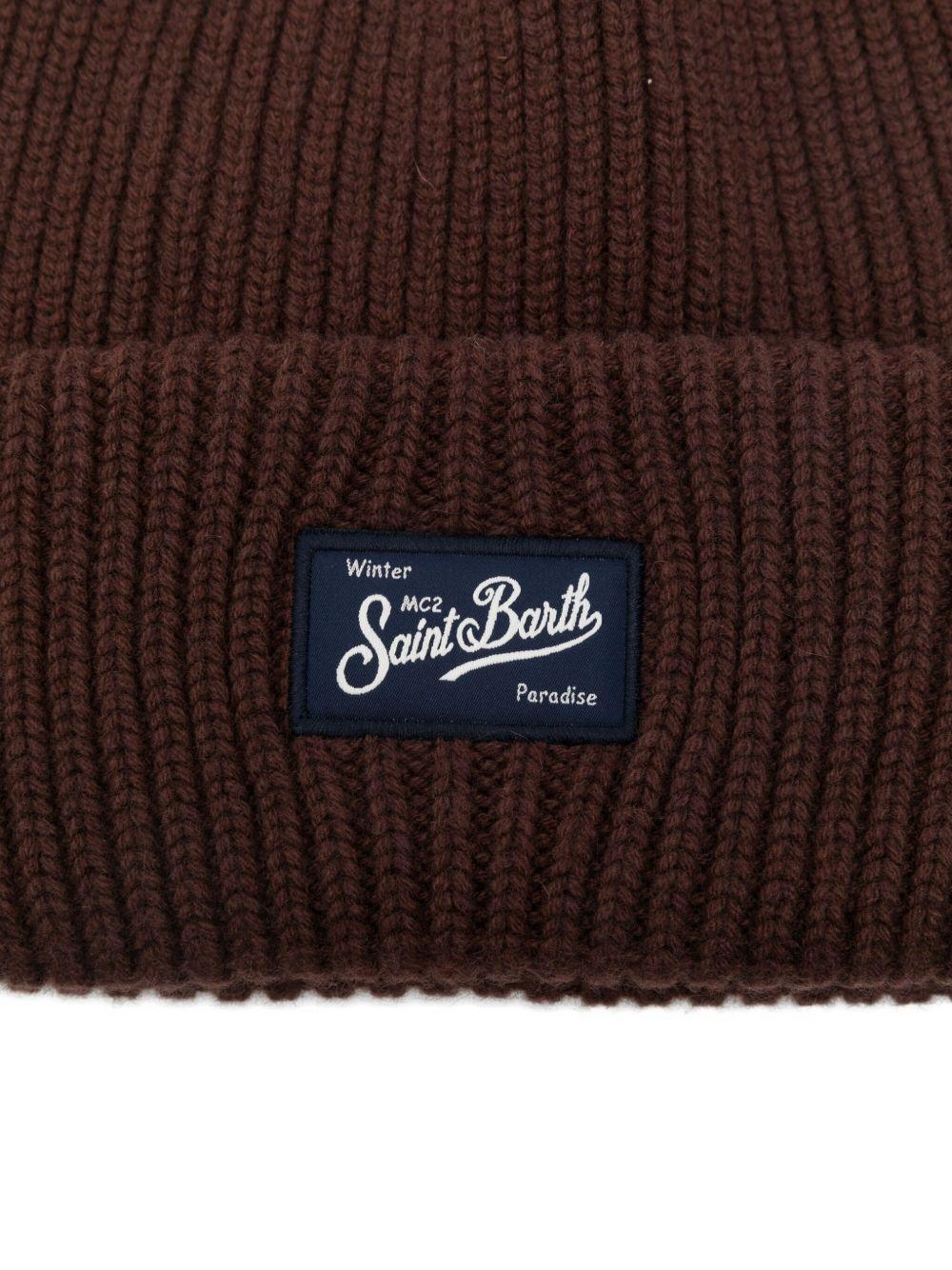 MC2 SAINT BARTH Cappello in lana marrone a coste con logo