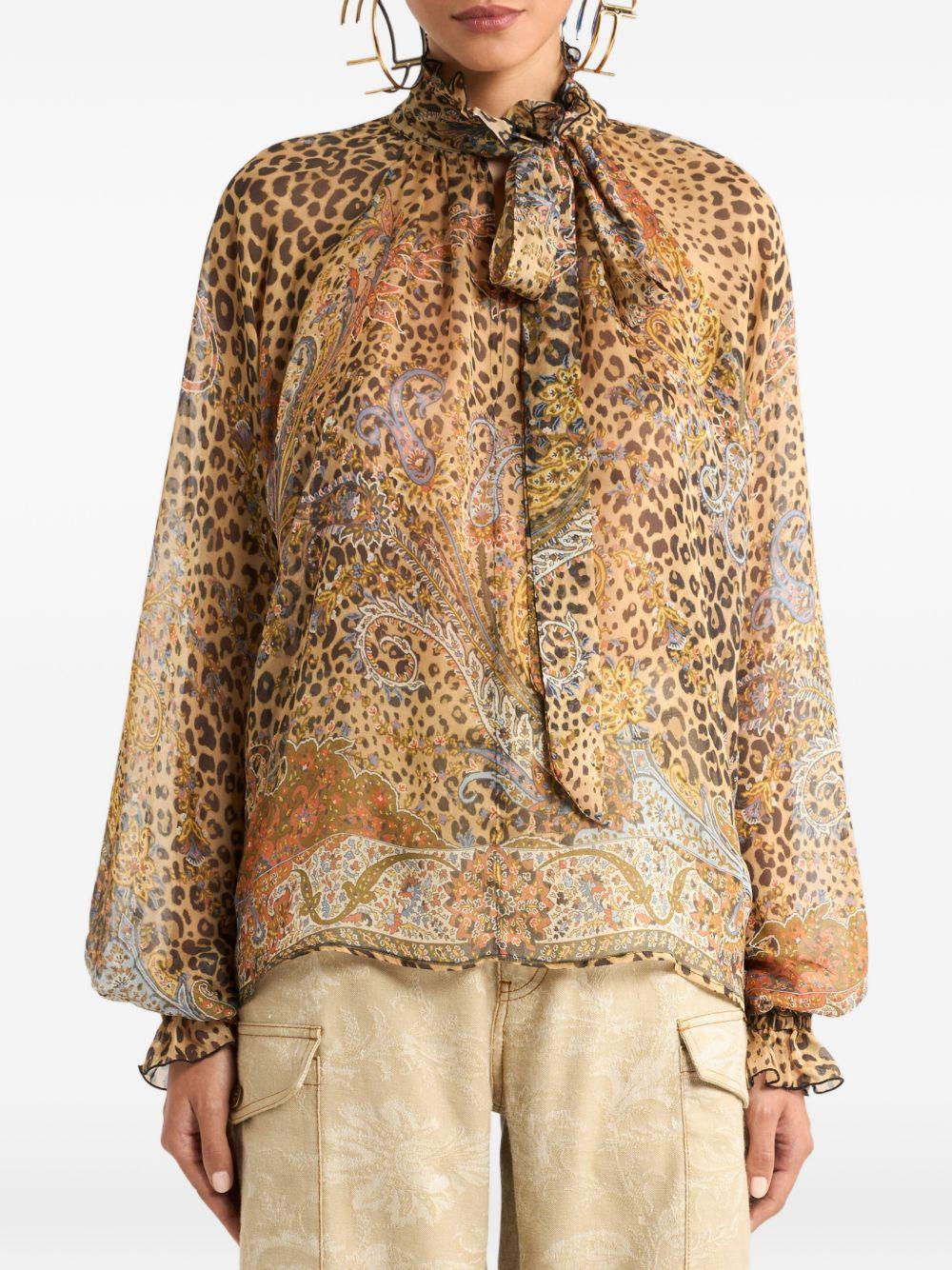 ETRO Blusa in seta con stampa leopardata