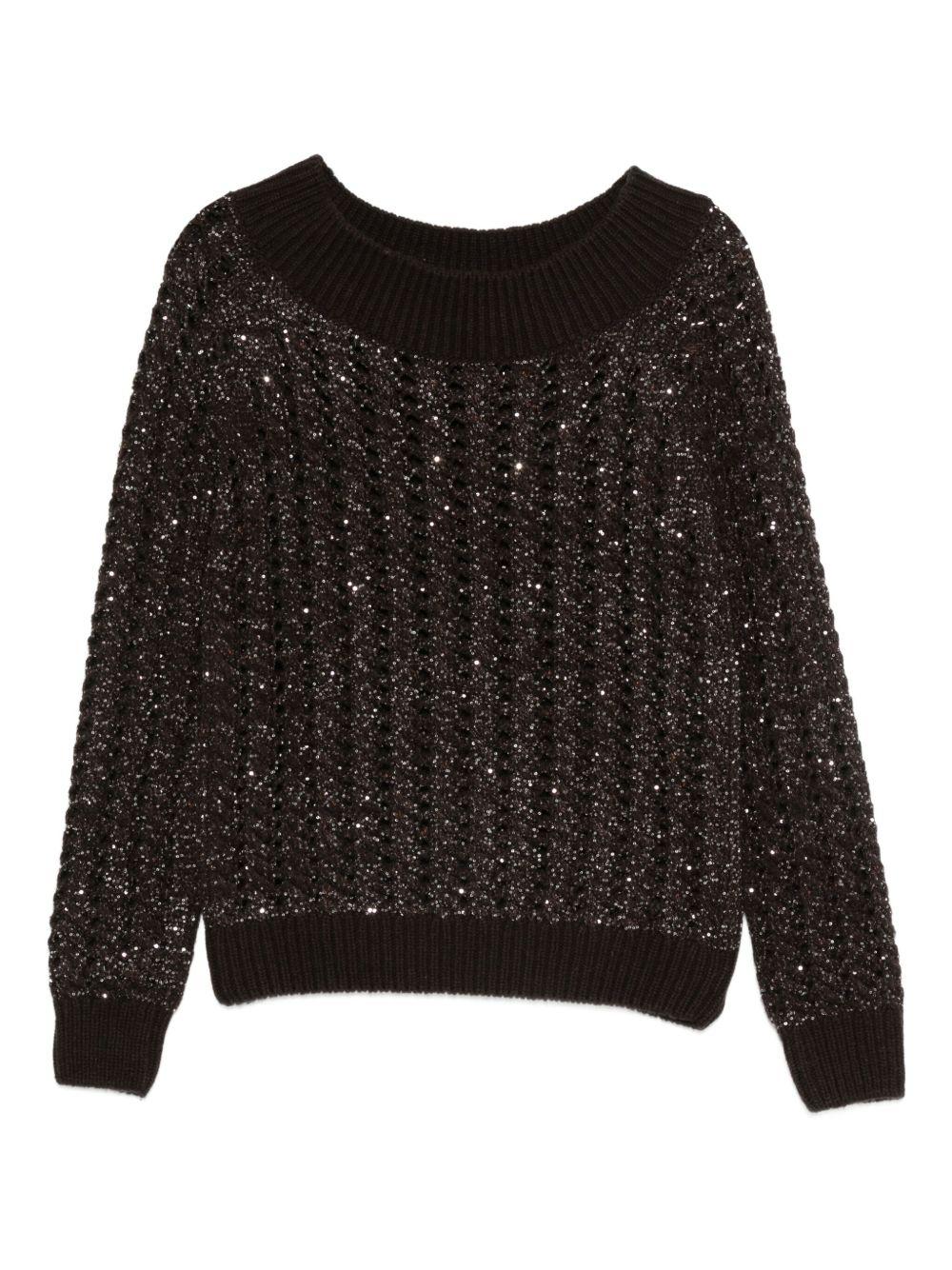 D EXTERIOR Maglia nera con paillettes e scollo a barca