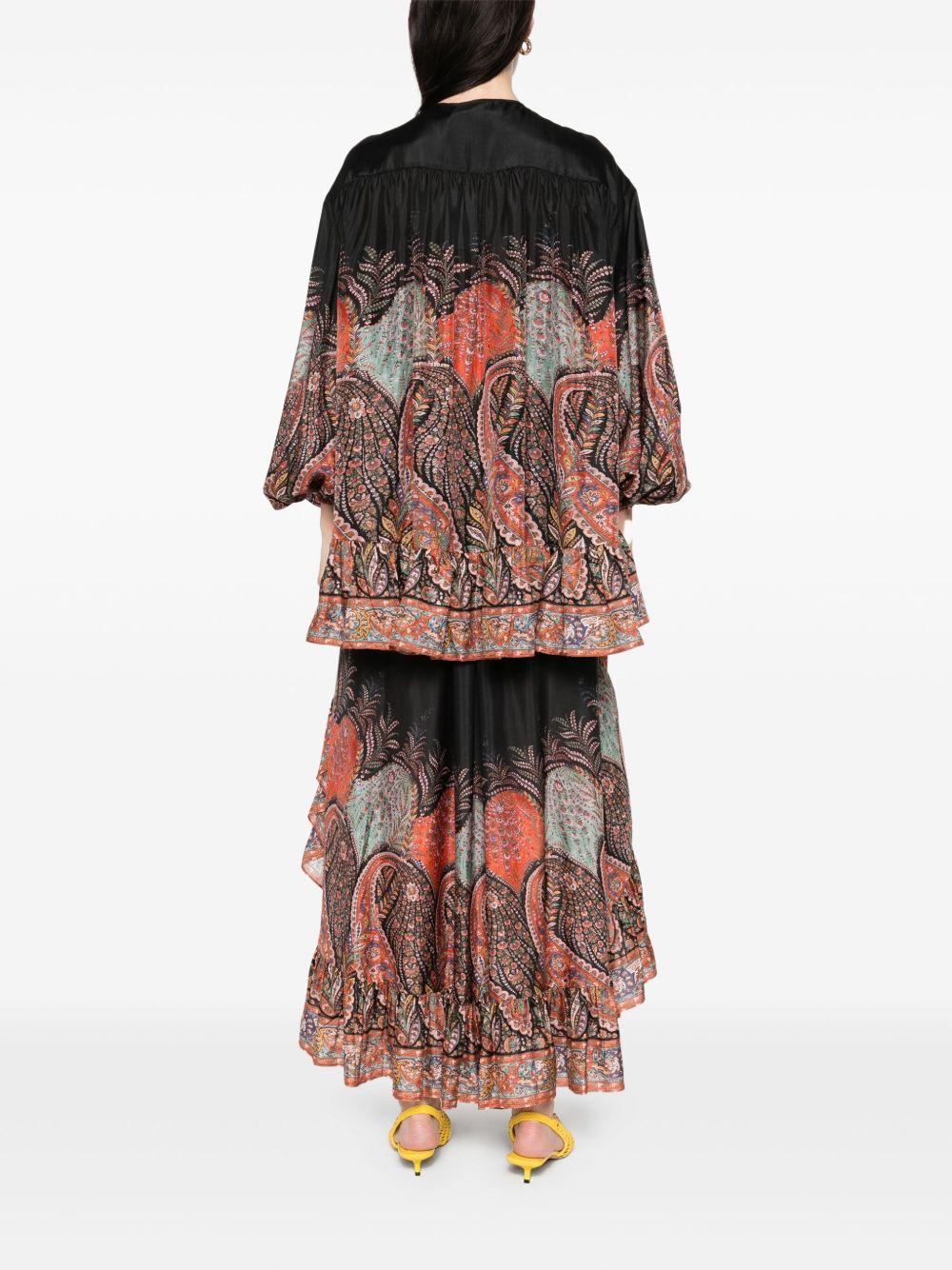 ZIMMERMANN Blusa in seta 'Rhiannon Ruffle Billow' in nero paisley
