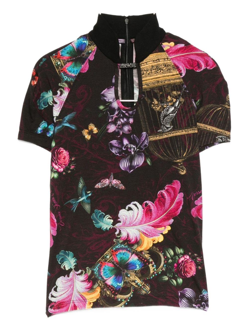 VERSACE JEANS COUTURE Top a collo alto con stampa floreale