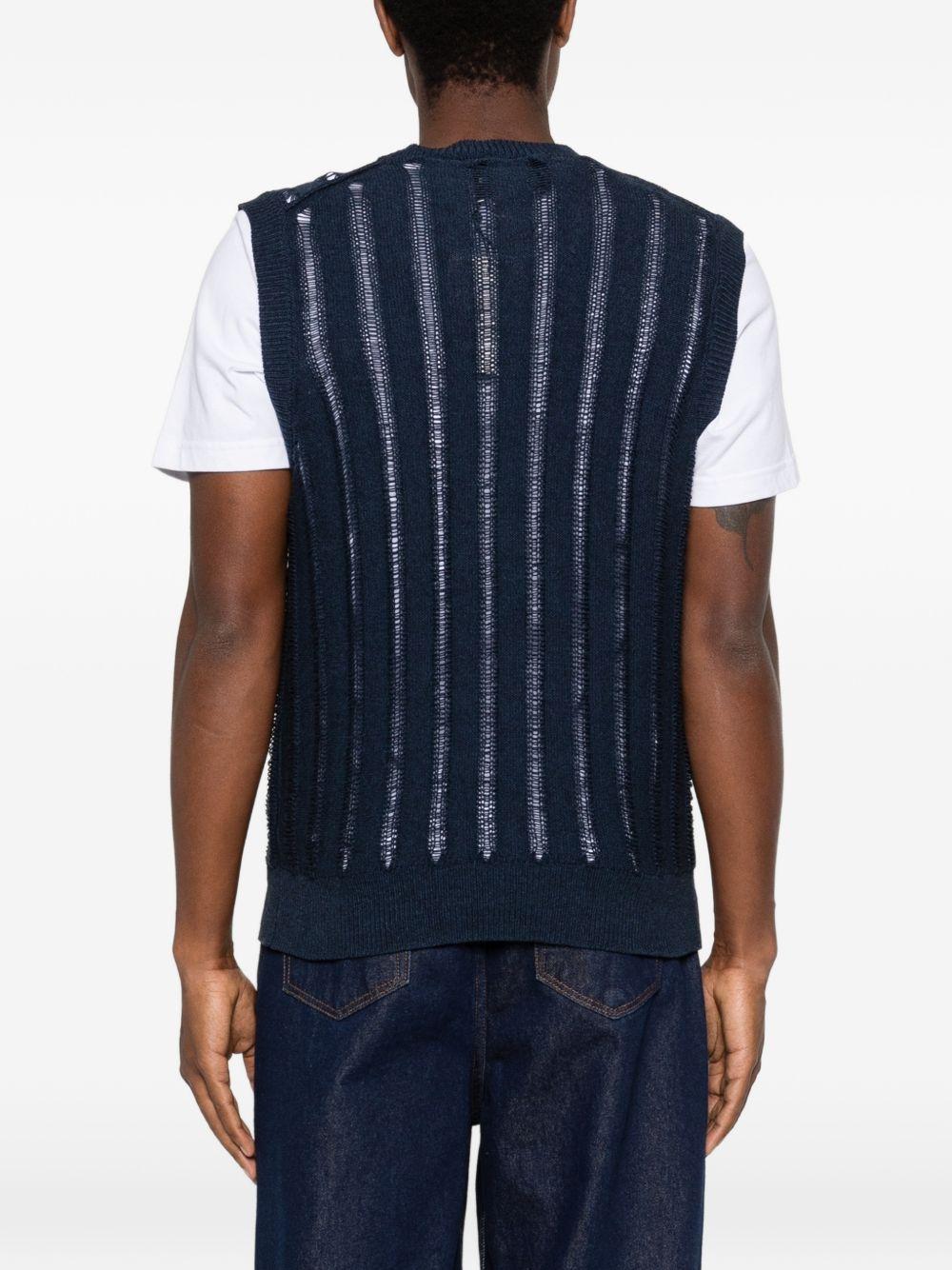AMARANTO Gilet girocollo blu navy con effetto traforato