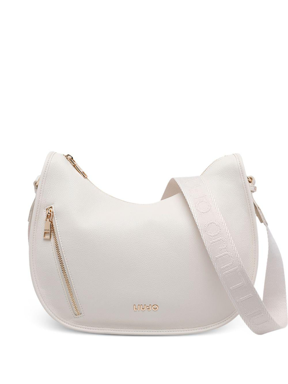 LIUJO Borsa a tracolla crema in ecopelle con tasca laterale