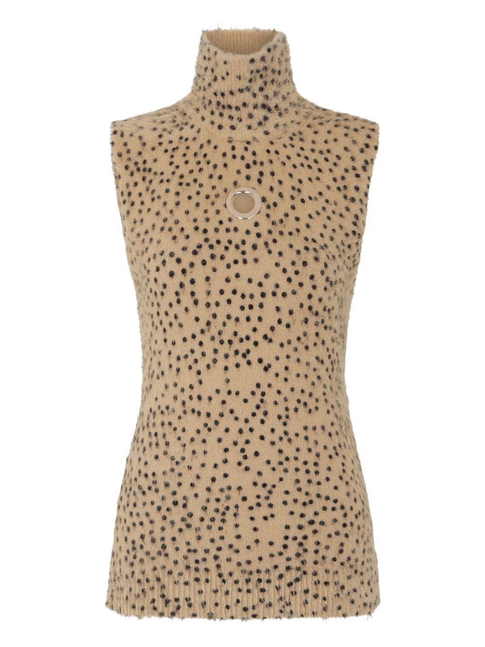RABANNE Gilet in maglia beige a pois neri
