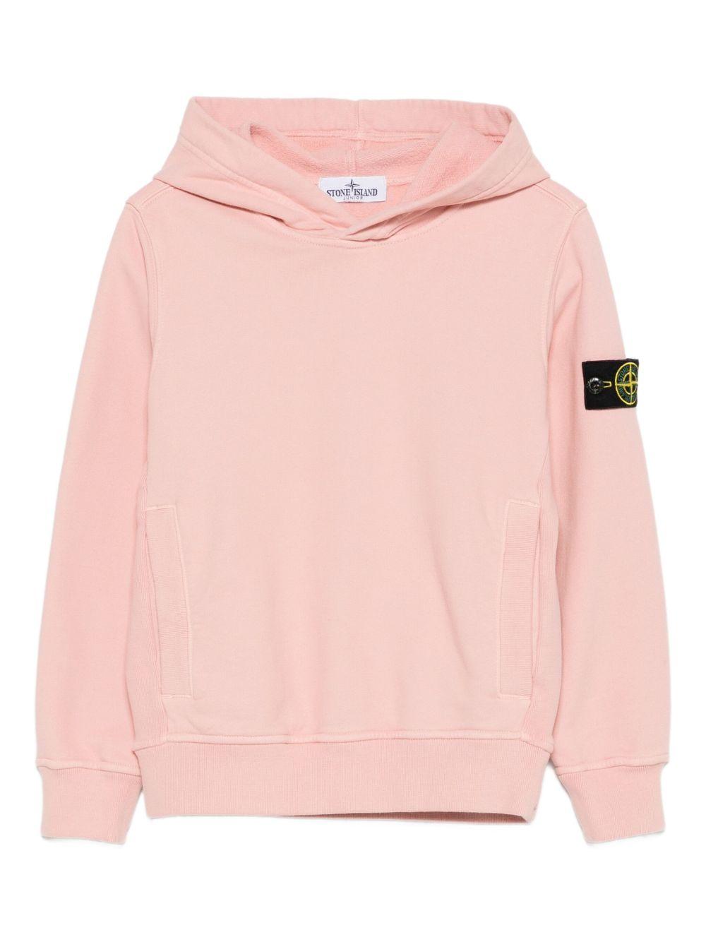 STONE ISLAND Felpa con cappuccio in cotone rosa