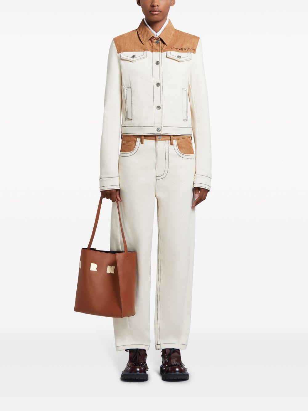 MARNI Borsa shopping in pelle di vitello marrone