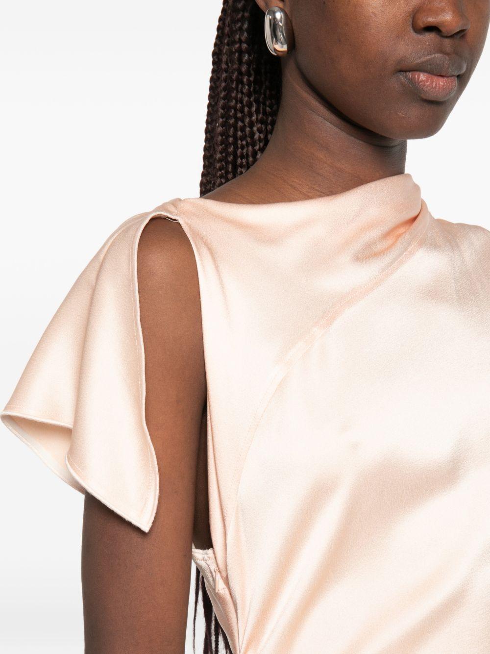 VICTORIA BECKHAM Abito midi satinato rosa chiaro con asimmetrie