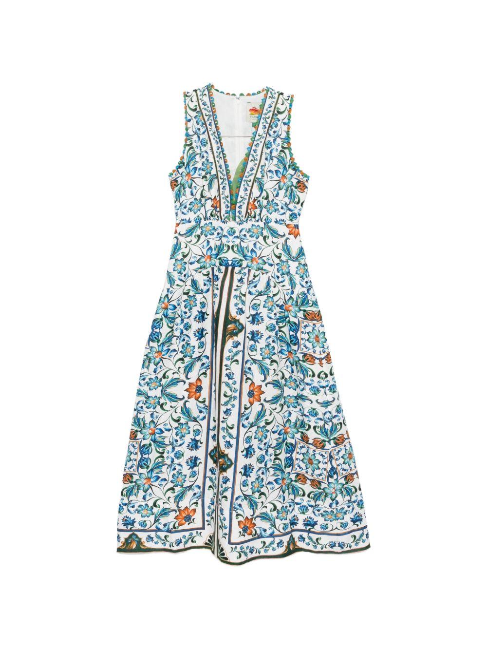 FARM RIO Abito midi con stampa floreale e scollo a V