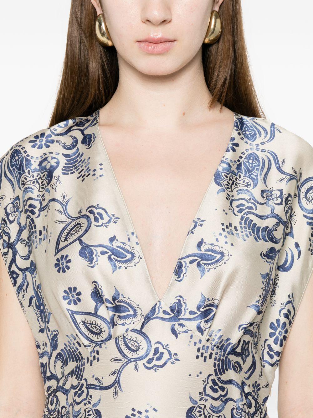 LIUJO Abito longuette blu con stampa grafica avvitato