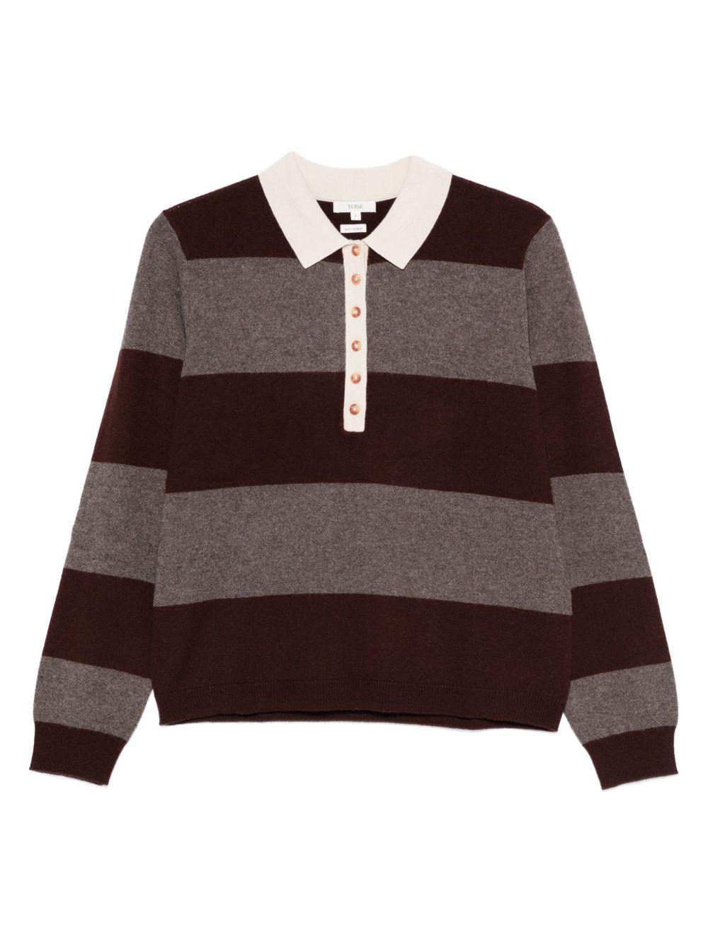 YERSE Maglione a righe con colletto stile polo<BR/><BR/>