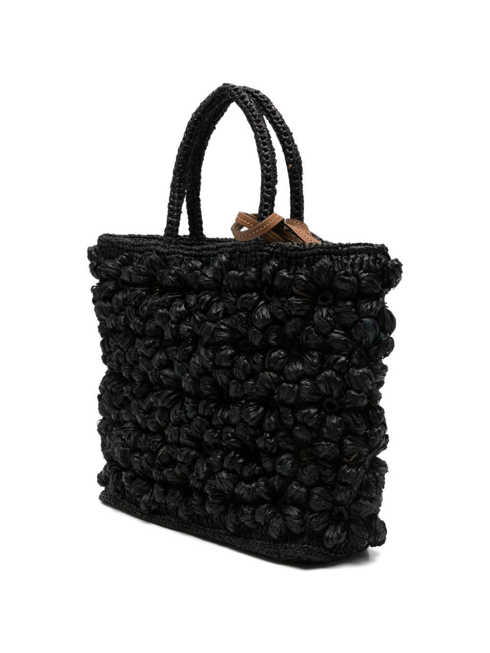 AFAR Borsa a mano Flower in rafia nera