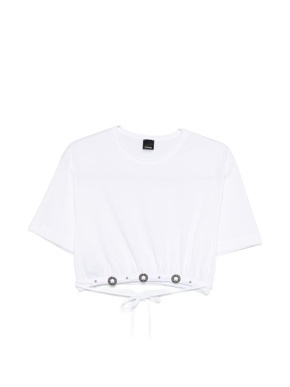 PINKO Top bianco con borchie e lacci