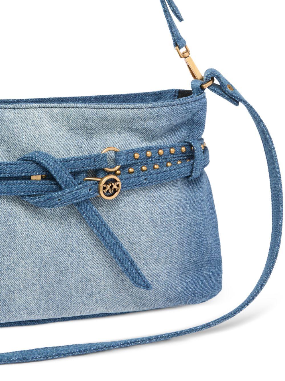 PINKO Borsa a tracolla "Small Belt" in suede blu denim