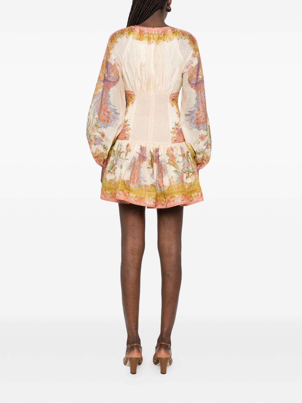 ZIMMERMANN Mini abito Indra in misto cotone e seta con stampa lurex