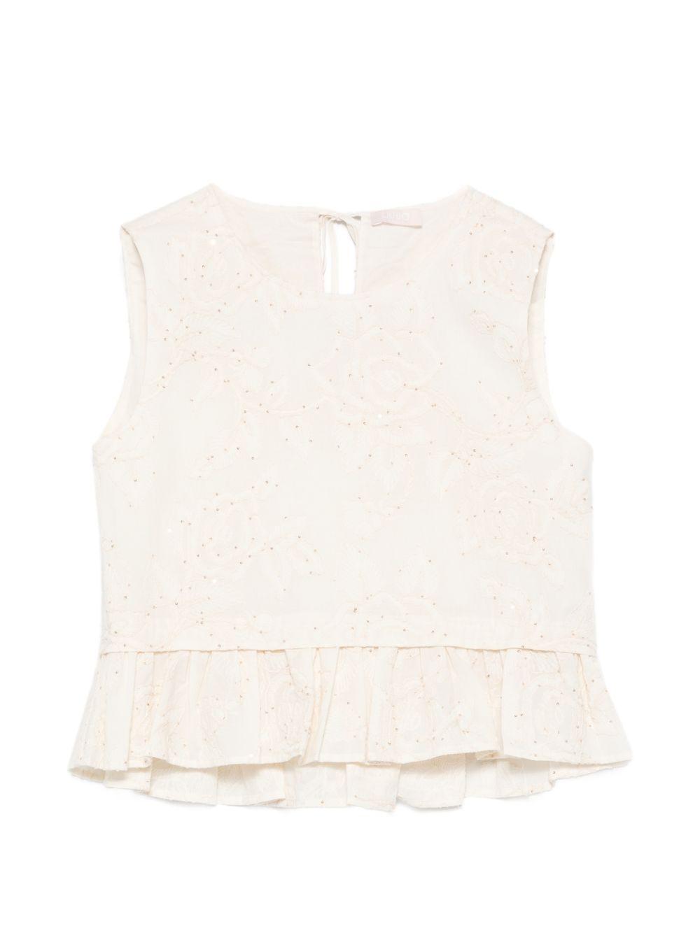 LIUJO Top in san gallo con rouches in vita