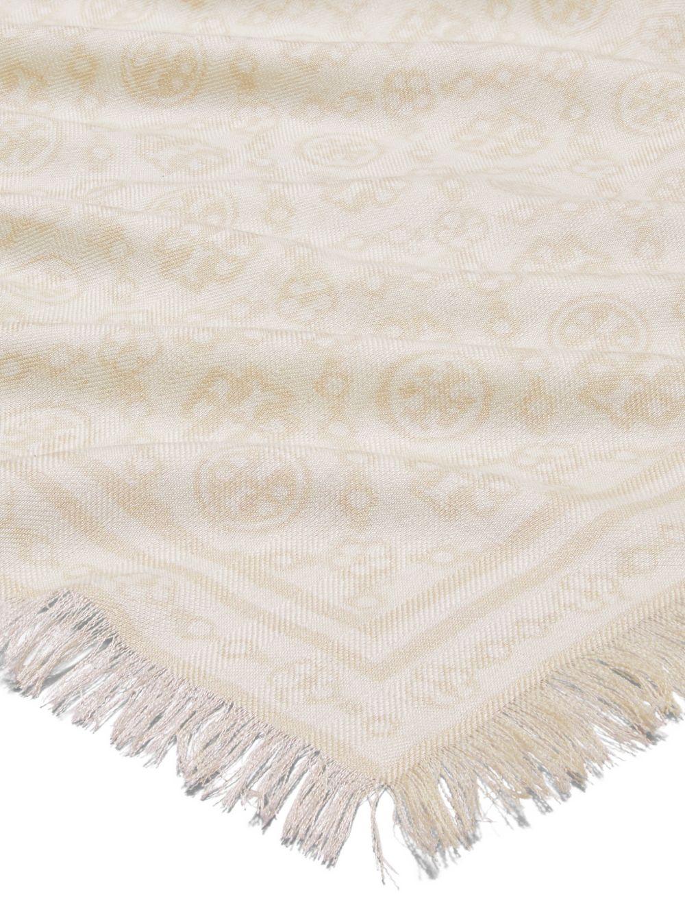 TORY BURCH Foulard lungo T Monogram floreale in lana seta e cashmere