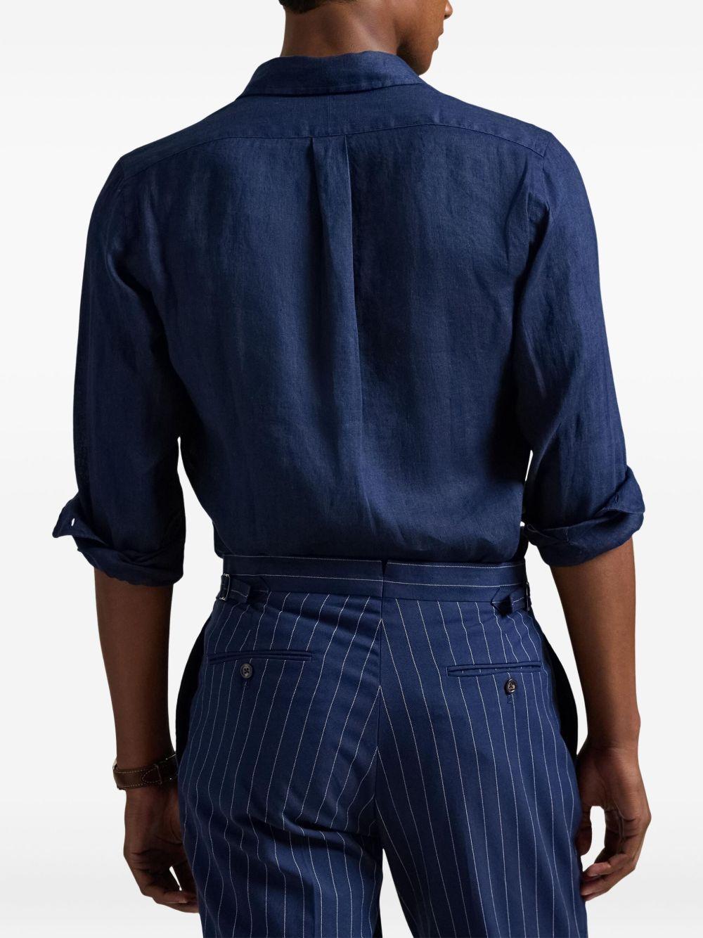 POLO RALPH LAUREN Camicia blu con logo ricamato sul petto