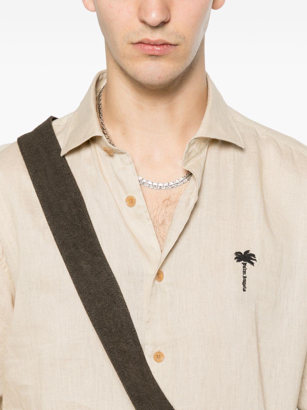 PALM ANGELS Camicia in lino beige con logo