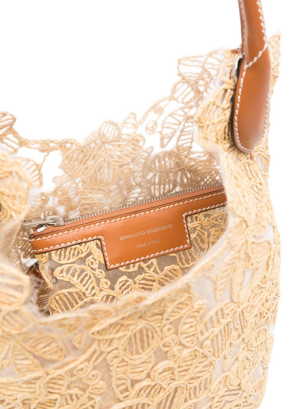 ERMANNO SCERVINO Borsa a secchiello ricamata con trama floreale e manico in pelle
