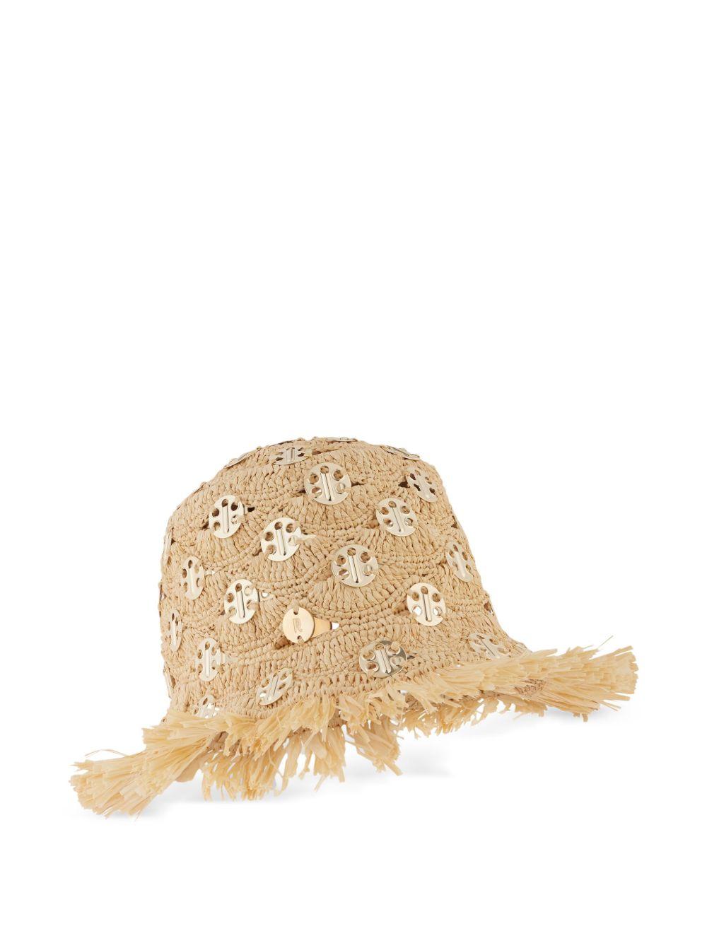RABANNE Cappello in rafia Bob con placche oro