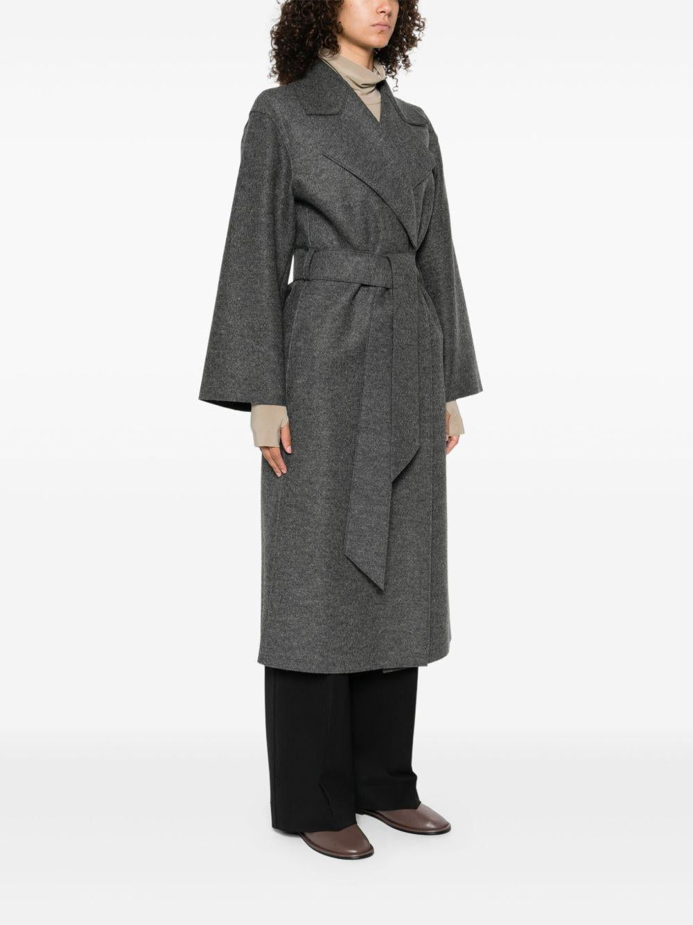 HARRIS WHARF LONDON Cappotto in lana vergine grigio con cintura in vita
