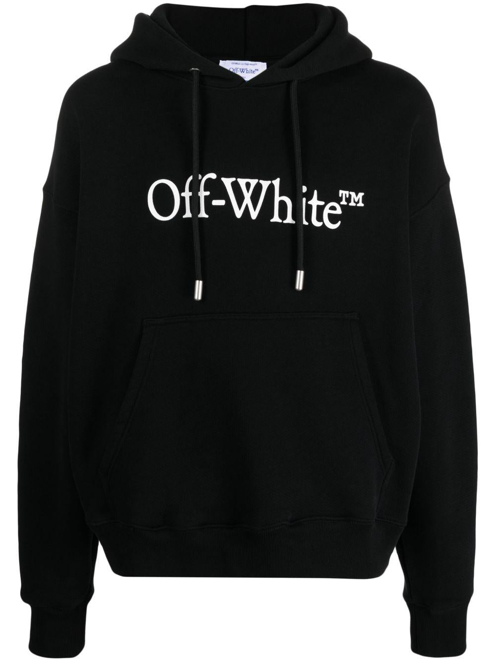OFF WHITE Felpa in cotone nero con cappuccio e logo bianco