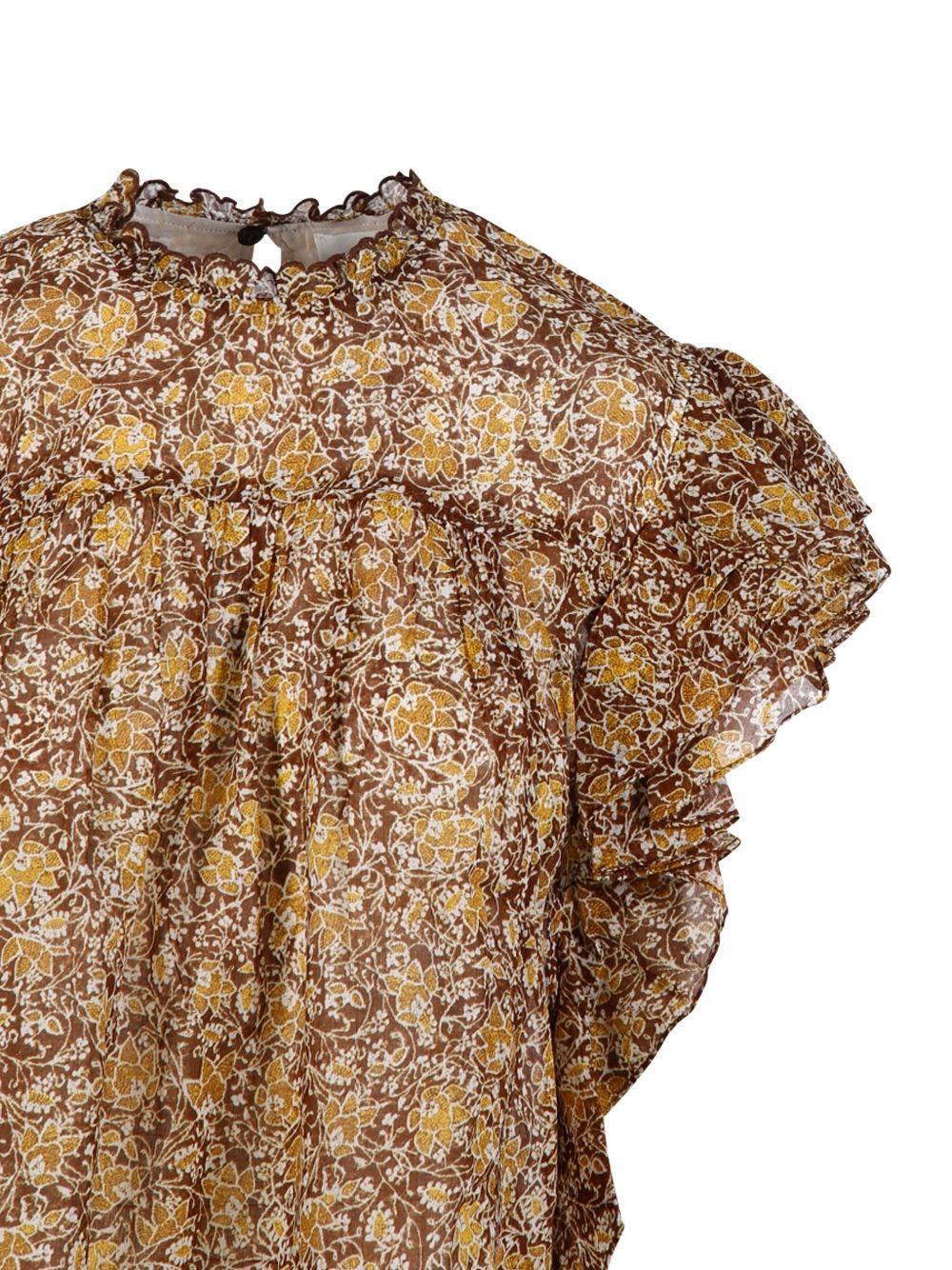 MARANT ETOILE Top in cotone marrone con stampa floreale