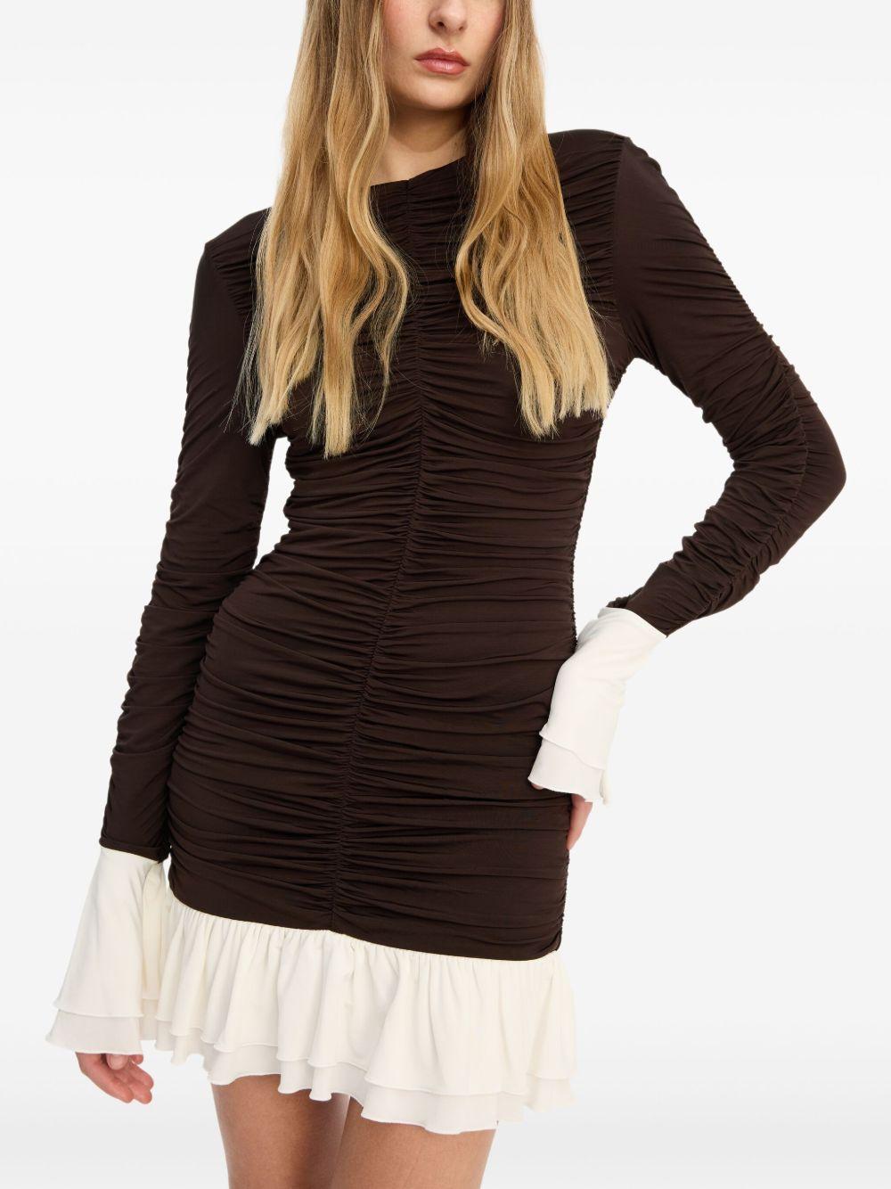 ROTATE Abito con rouches marrone e bianco