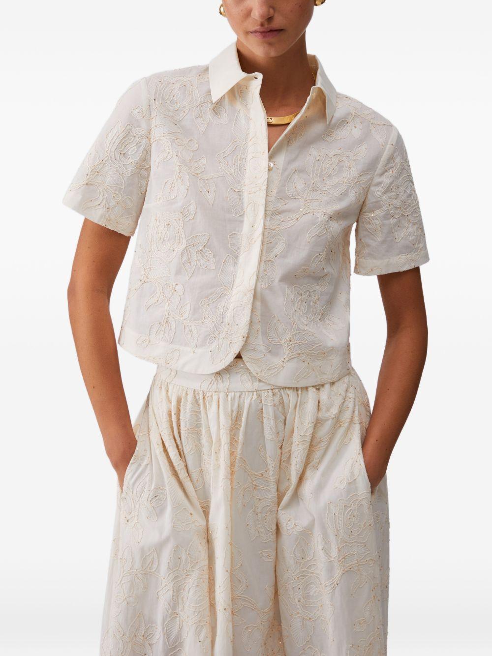 LIUJO Camicia corta con ricami floreali in rilievo