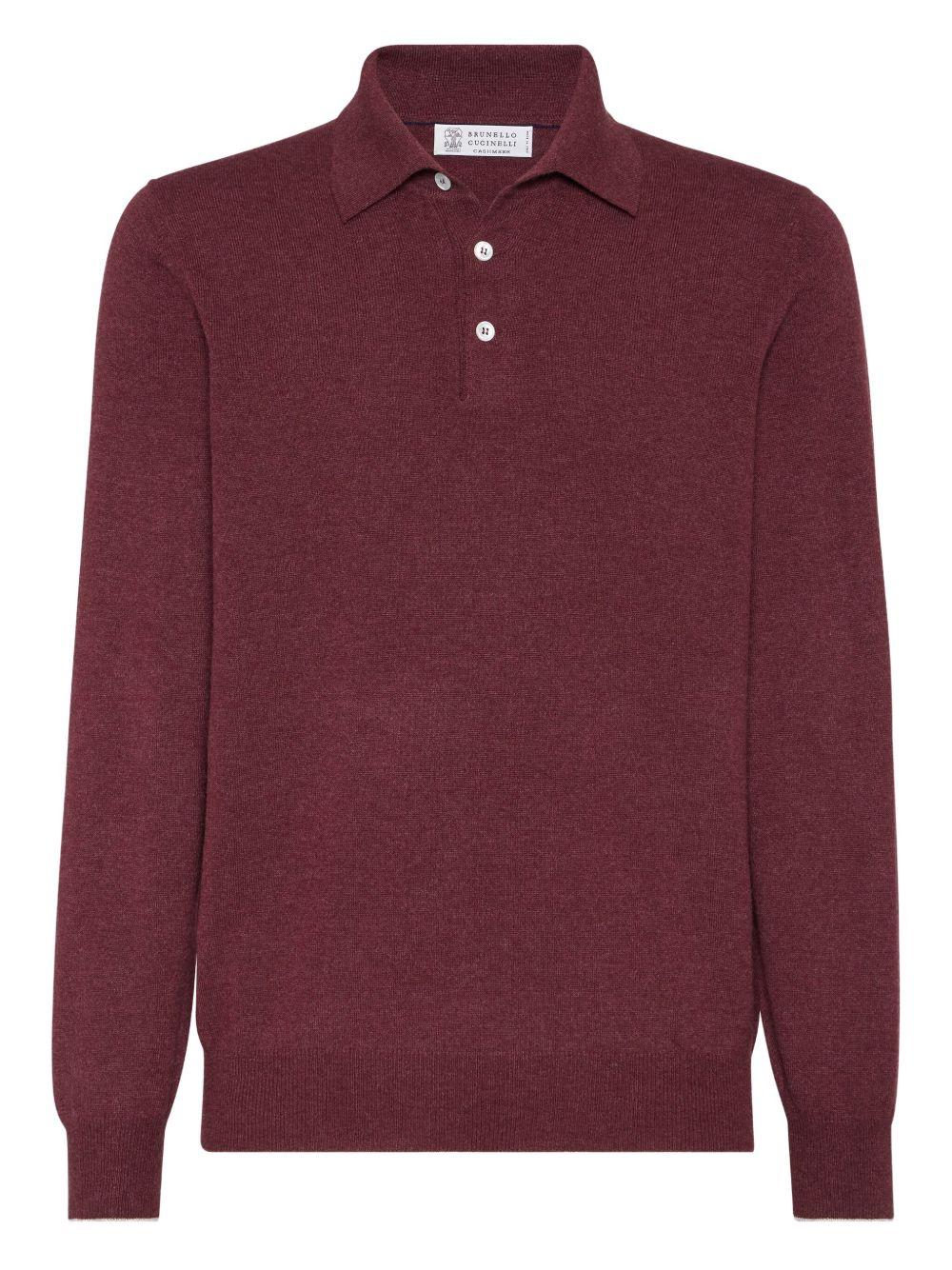 BRUNELLO CUCINELLI Polo a maniche lunghe in cashmere bordeaux