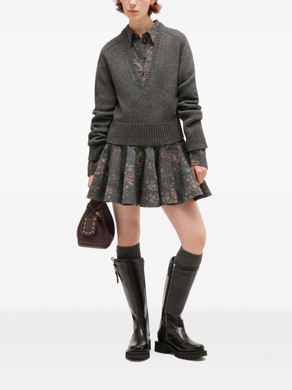 GANNI Maglia con scollo a V in lana grigia