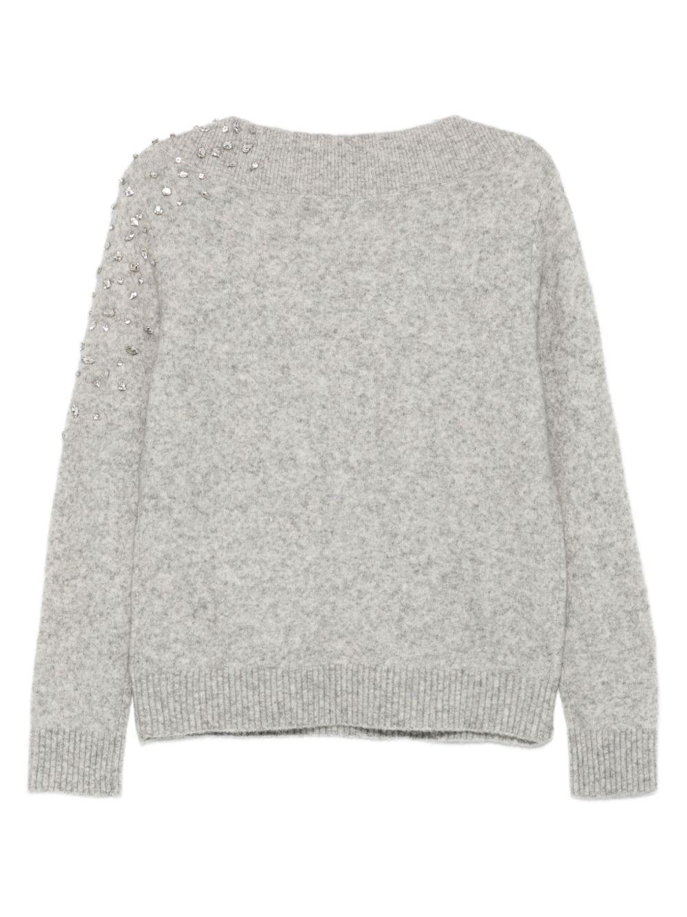 SEVENTY Maglia girocollo con strass in lana grigia