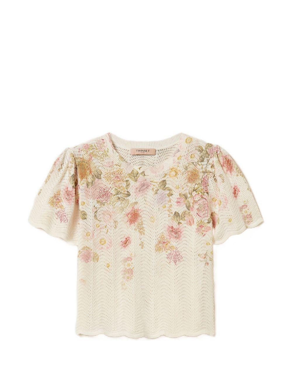 TWINSET T-shirt con stampa floreale a maniche corte