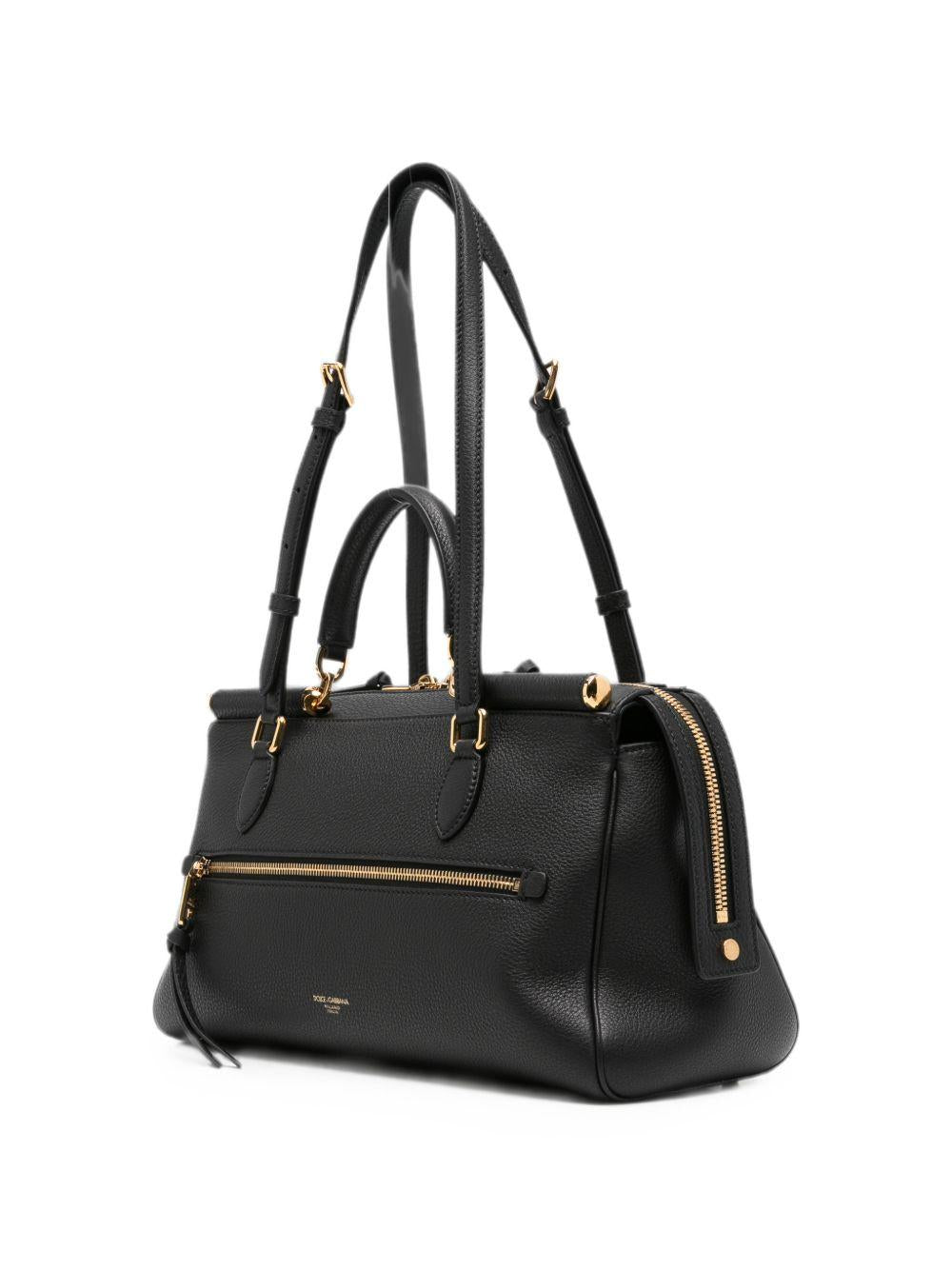 DOLCE e GABBANA Borsa Vittoria in pelle nera con logo dorato