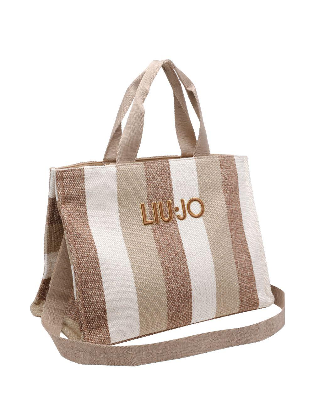 LIUJO Borsa tote in cotone a righe con logo