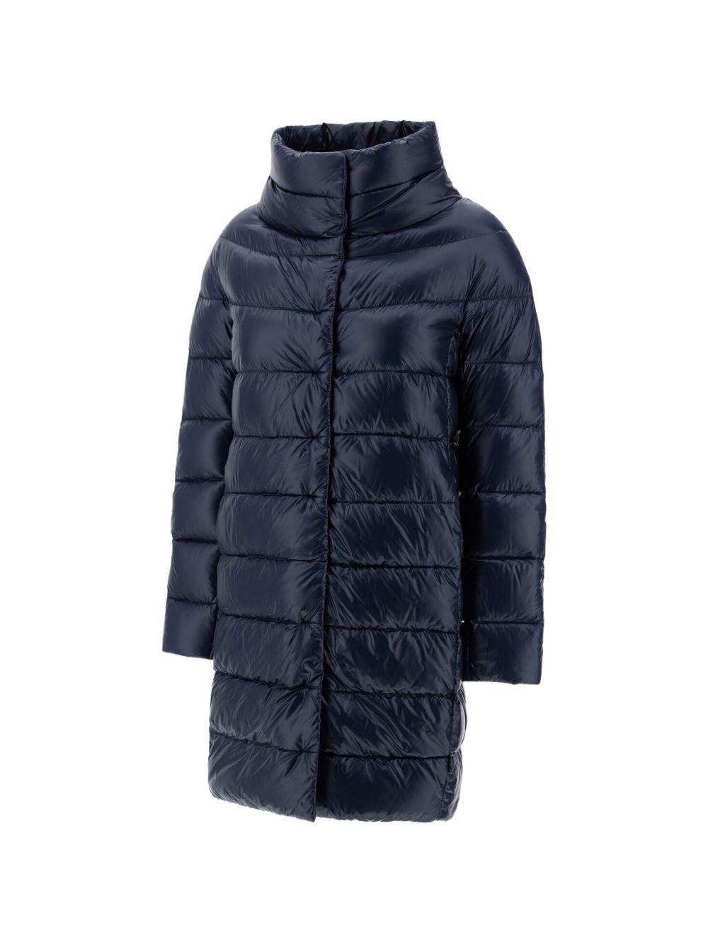 HERNO Piumino midi blu luminoso a collo alto