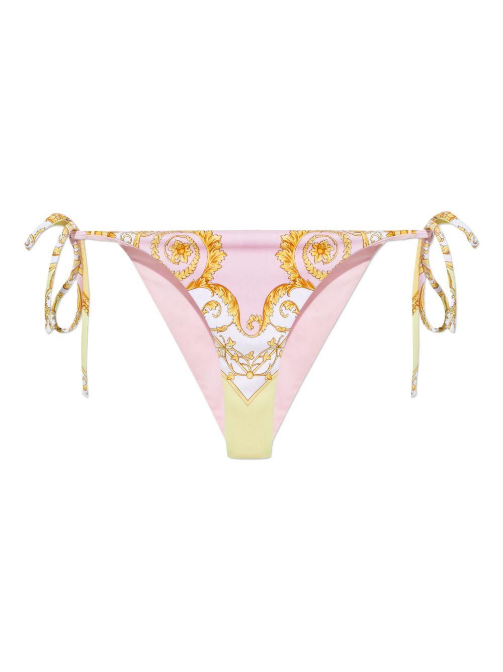 VERSACE Slip bikini rosa chiaro e giallo con stampa Spring Barocco