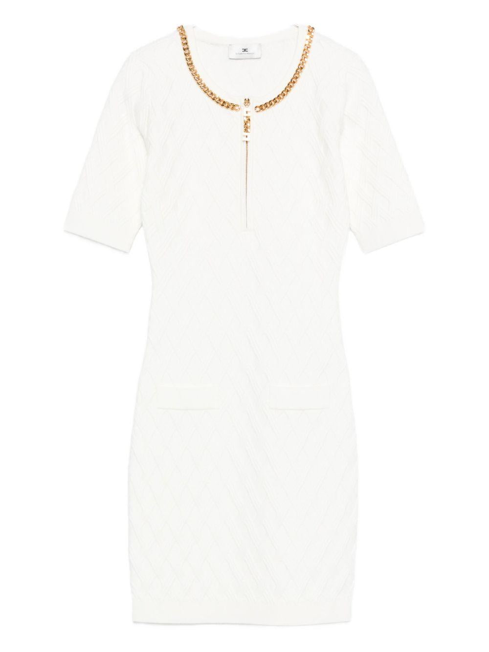 ELISABETTA FRANCHI Abito corto in maglia con catena al collo