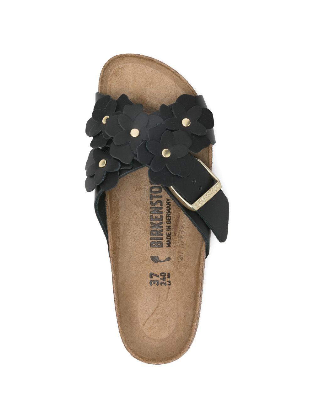 BIRKENSTOCK Ciabatte Siena in pelle naturale nera con dettagli floreali