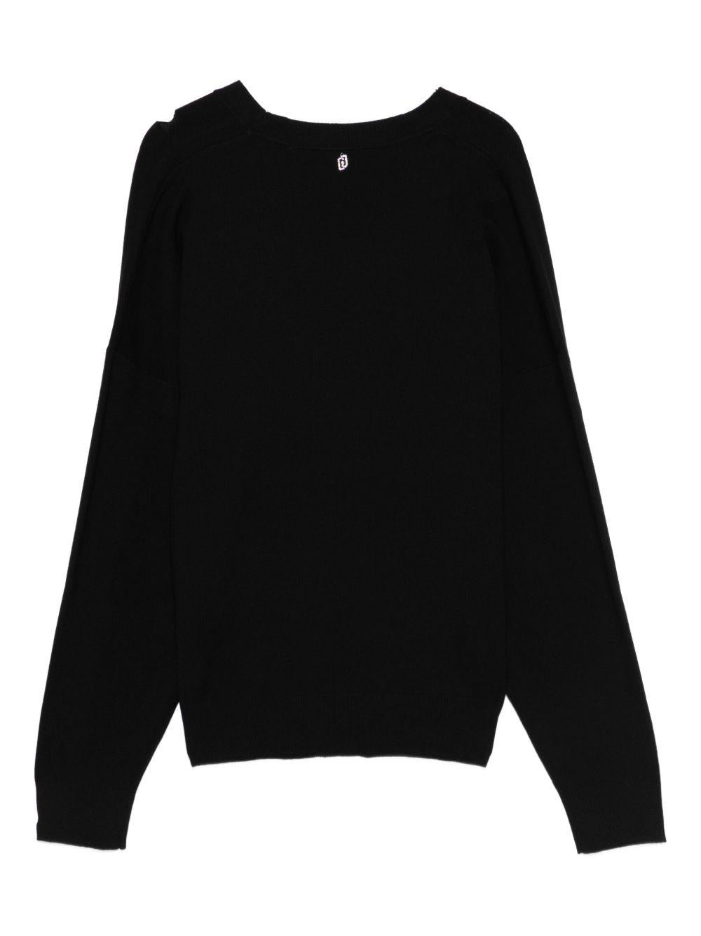 LIUJO Maglia nera scolo a V con cristalli