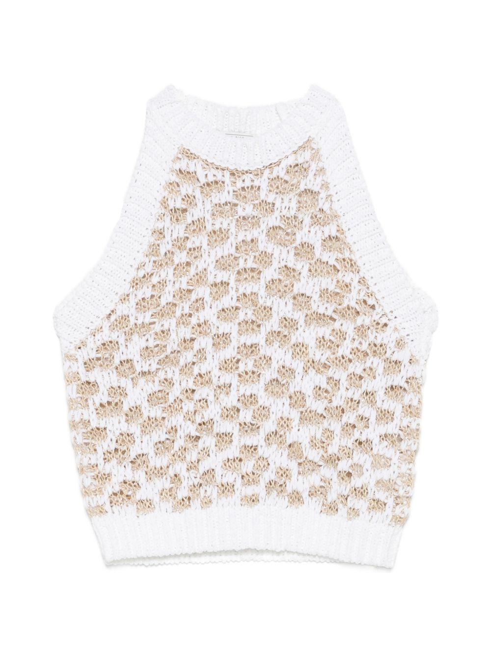 PESERICO Top in crochet a maglia larga bianco