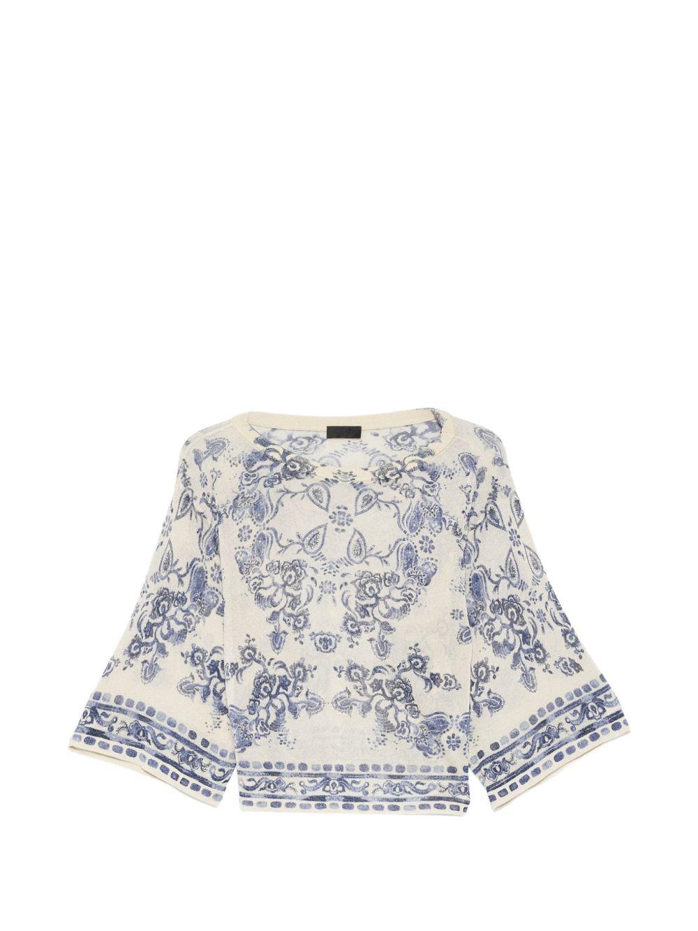 LIUJO T-shirt blu con stampa grafica e maniche over 3/4