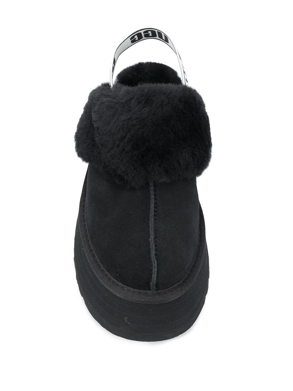 UGG Sabot in pelle nera con pelliccia sintetica e elastico posteriore